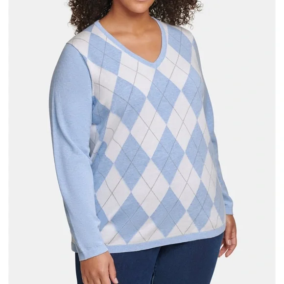 Ivy Cotton Argyle Sweater Plus Size - Picture 3 of 3